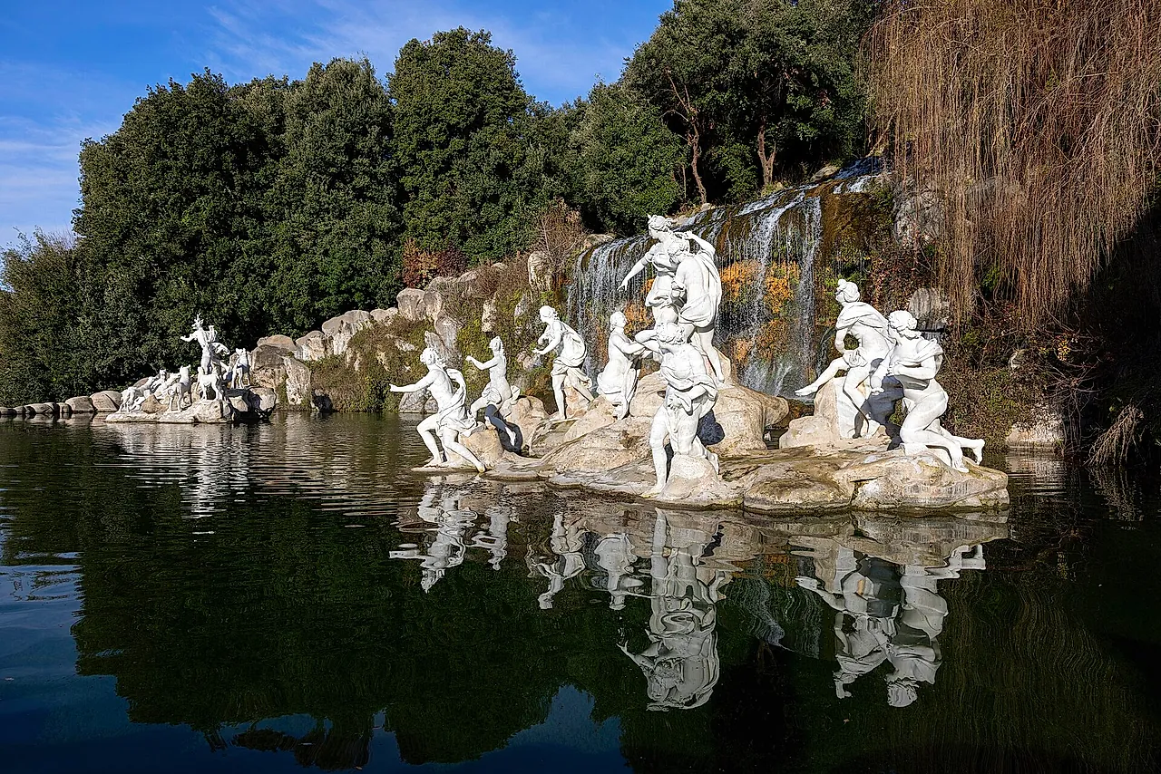 Le groupe sculpté de la fontaine de Diane et Actéon au Palais royal de Caserte